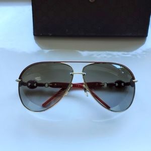 Gucci 4225/S Red Gold/Brown Aviator Sunglasses Marina Chain